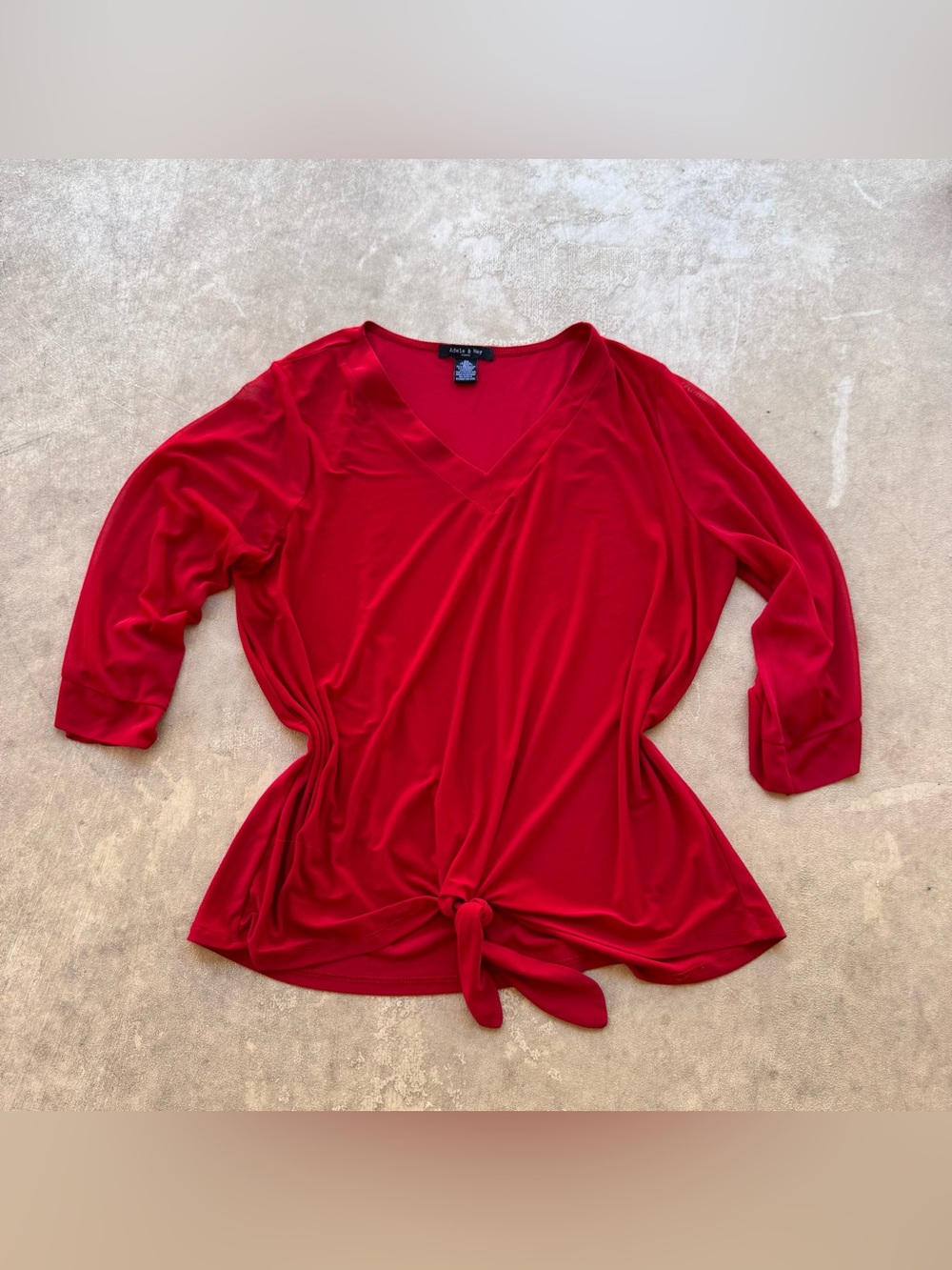 Red V-Neck Long Sleeve Tie-Front Top